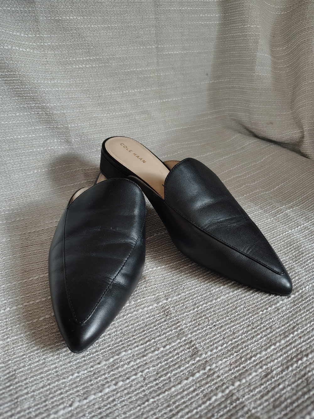 Cole Haan Piper Black Leather Pointed Toe Mule Loafers Women's 8B
